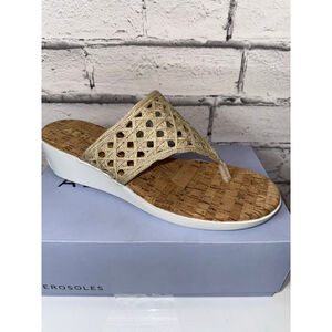 Women's Aerosoles Ivie Natural Raffia Boho Beige Cork Wedge Sandals Size 12 NWT